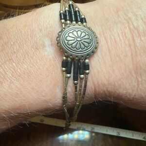 Southwest Sterling Silver and Black Beaded Bracelet